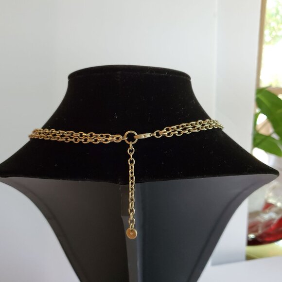 RARE Ann Taylor Loft Double Strand Necklace Green Rhinestones - Picture 2 of 7